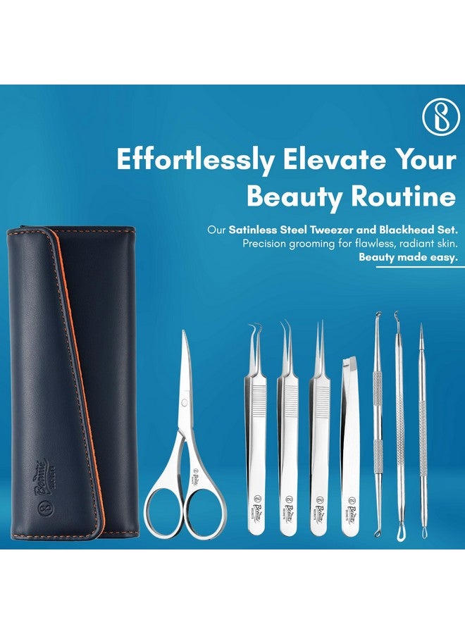 Beaute Secrets Beauté Secrets Blackhead Remover Tool Set of 8, Pimple Comedown Extractor, Whitehead Popping Treatment for Blemish, Zit Removing on Nose Face Skin, Non-Magnetic Straight & Curved Tip Tweezers for Mobile/Gadget/Laptop & Jewelry Repair - Image 2