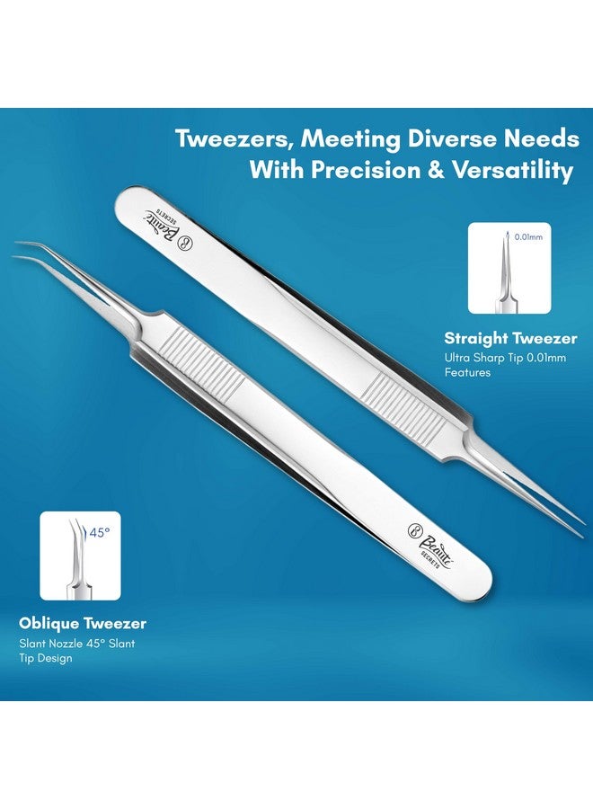 Beaute Secrets Beauté Secrets Blackhead Remover Tool Set of 8, Pimple Comedown Extractor, Whitehead Popping Treatment for Blemish, Zit Removing on Nose Face Skin, Non-Magnetic Straight & Curved Tip Tweezers for Mobile/Gadget/Laptop & Jewelry Repair - Image 5