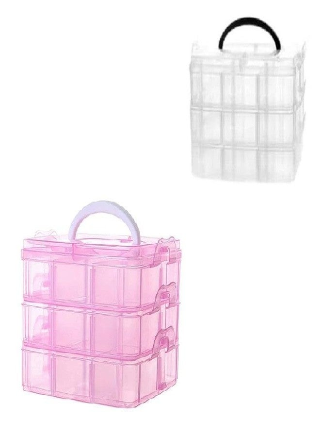 FINWARE Clear Plastic Storage Box, Rings Earrings Necklace Cosmetic Makeup Jewellery Holder Case Medicine Pills,Screws,Stationery Items,ETC Multipurpose Organizer Storage Vanity Box (18 Grid Pink+White-2) - Image 1