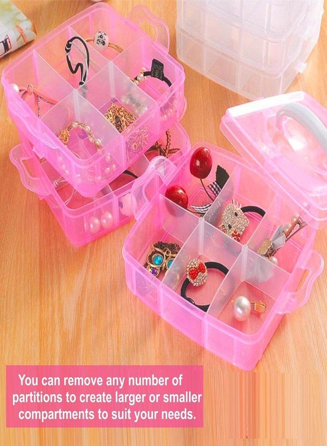 FINWARE Clear Plastic Storage Box, Rings Earrings Necklace Cosmetic Makeup Jewellery Holder Case Medicine Pills,Screws,Stationery Items,ETC Multipurpose Organizer Storage Vanity Box (18 Grid Pink+White-2) - Image 5