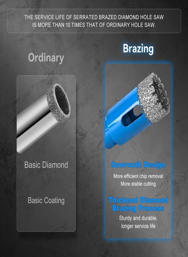 ZNXIMER Diamond Hole Saw Tile Drill Bits Kit, 11 PCS Serrated Brazing Tile Core Drill Bits Sets with EVA Hole Saws Guide Jig Hollow Drill Hole Saw for Ceramic, Glass,Tile,Gypsum,Wood Marble,Granite - Image 4