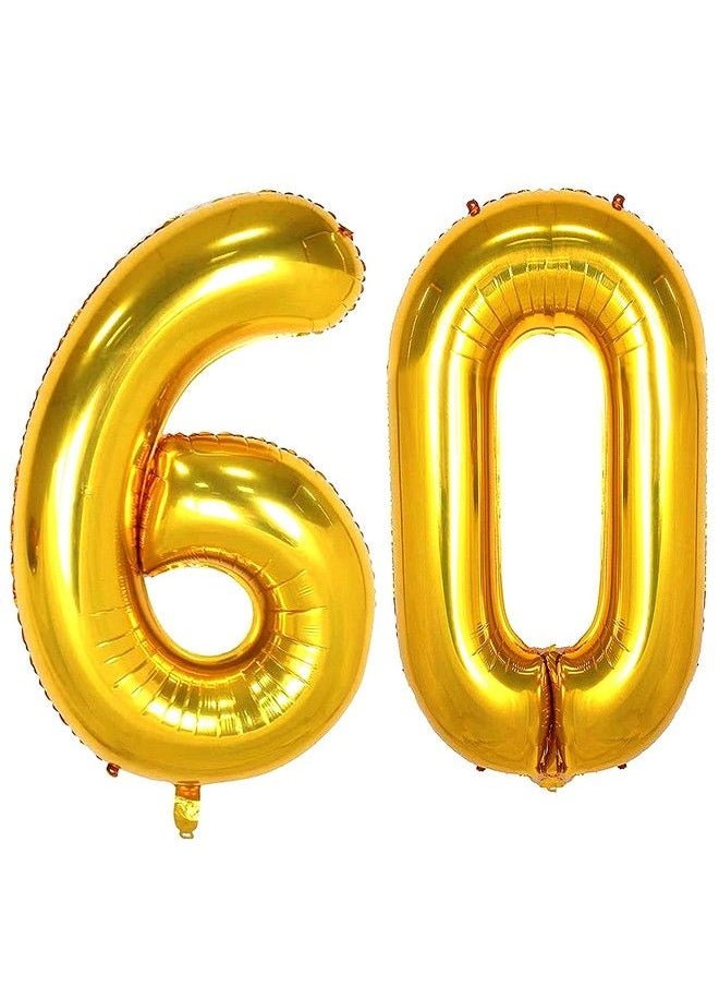 JONHAMWELBOR 60 Number Balloons Gold Big Giant Jumbo Number 60 Foil Mylar Balloons For 60Th Women Men Birthday Party Supplies 60 Anniversary Events Decorations  - Image 2