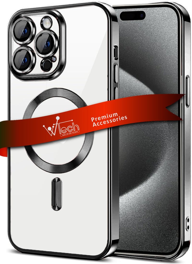 Wtech - Magsafe Shockproof Luxury Plating Hybrid Clear PC Case Cover For Apple iPhone 15 Pro Max 2023 Black - Image 1