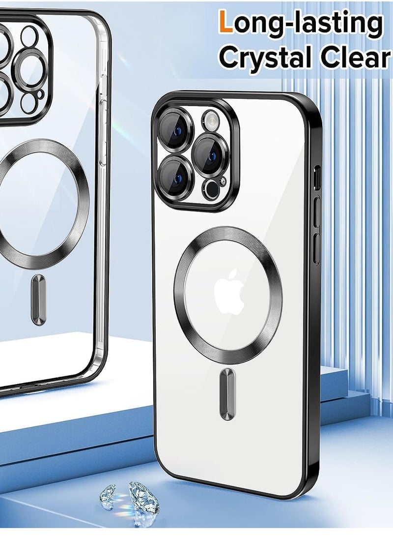Wtech - Magsafe Shockproof Luxury Plating Hybrid Clear PC Case Cover For Apple iPhone 15 Pro Max 2023 Black - Image 1