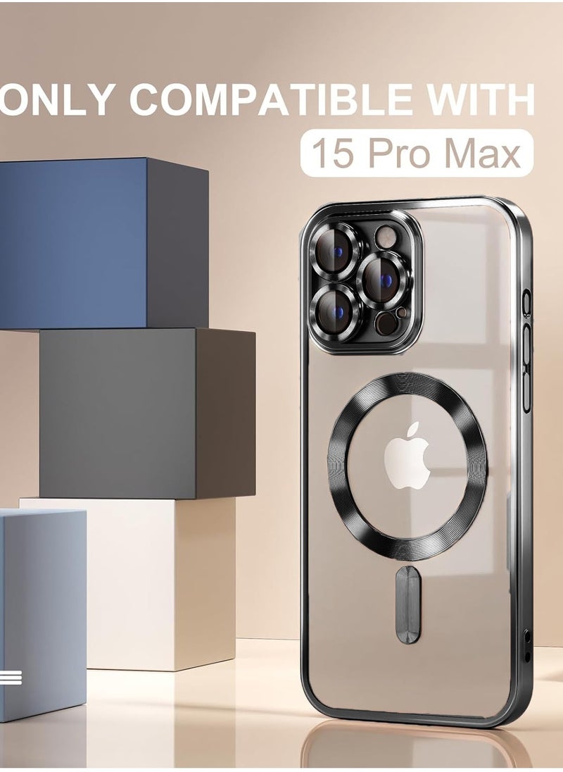Wtech - Magsafe Shockproof Luxury Plating Hybrid Clear PC Case Cover For Apple iPhone 15 Pro Max 2023 Black - Image 1