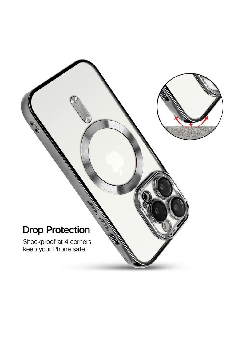 Wtech - Magsafe Shockproof Luxury Plating Hybrid Clear PC Case Cover For Apple iPhone 15 Pro Max 2023 Black - Image 1