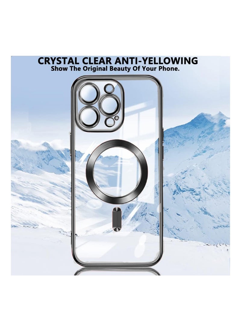 Wtech - Magsafe Shockproof Luxury Plating Hybrid Clear PC Case Cover For Apple iPhone 15 Pro Max 2023 Black - Image 1