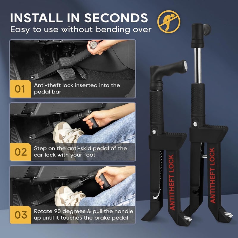 OPSOOPI Brake Pedal Lock - Heavy Duty Anti-Theft Device for Cars, SUVs, and Vans (5-15mm Brake Pedal Width) - Image 3