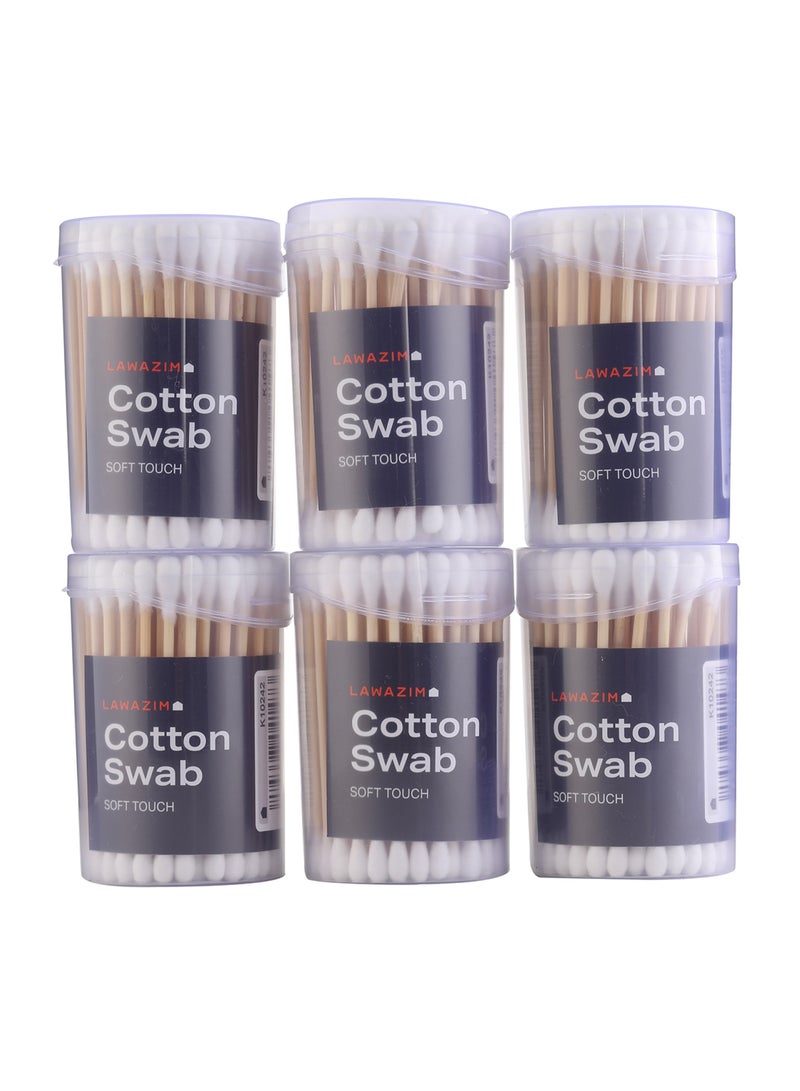 LAWAZIM Cotton Swab Set - 6-Piece - Wooden Stick Cotton Buds with Double-Ended Tips, Soft and Absorbent - Ideal for Makeup, Nail Care, Wound Cleaning, Ear Hygiene, and Precision Cleaning  - Image 1