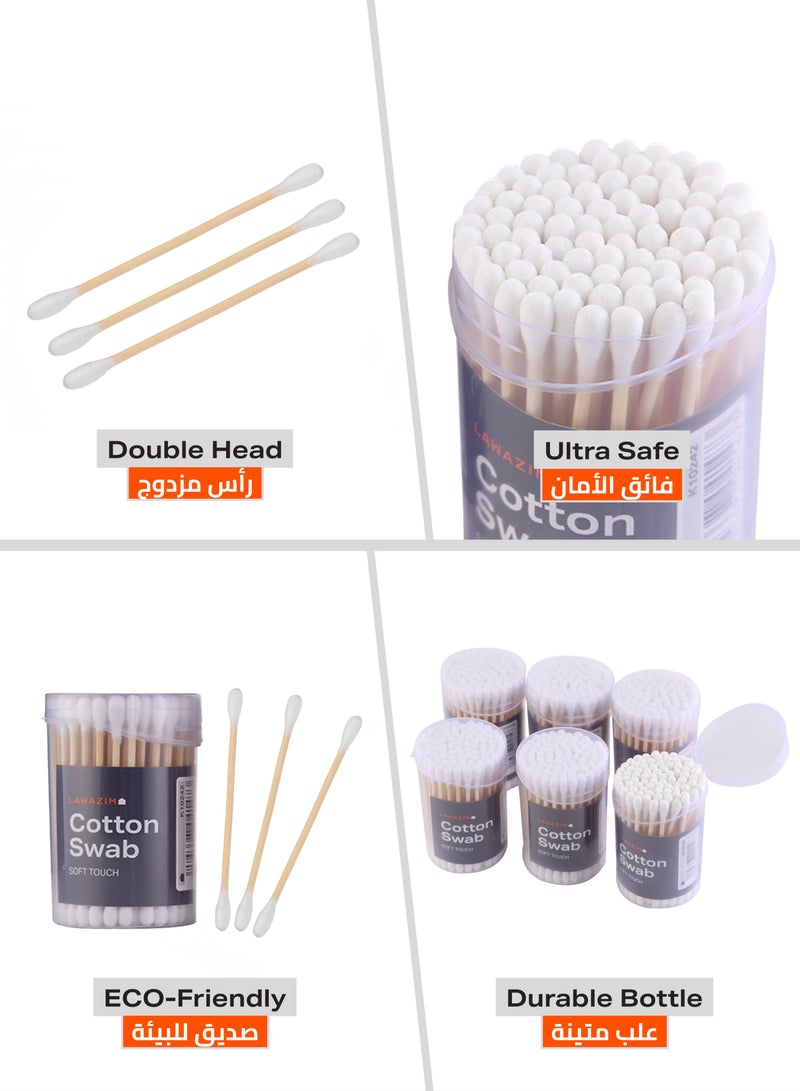 LAWAZIM Cotton Swab Set - 6-Piece - Wooden Stick Cotton Buds with Double-Ended Tips, Soft and Absorbent - Ideal for Makeup, Nail Care, Wound Cleaning, Ear Hygiene, and Precision Cleaning  - Image 3