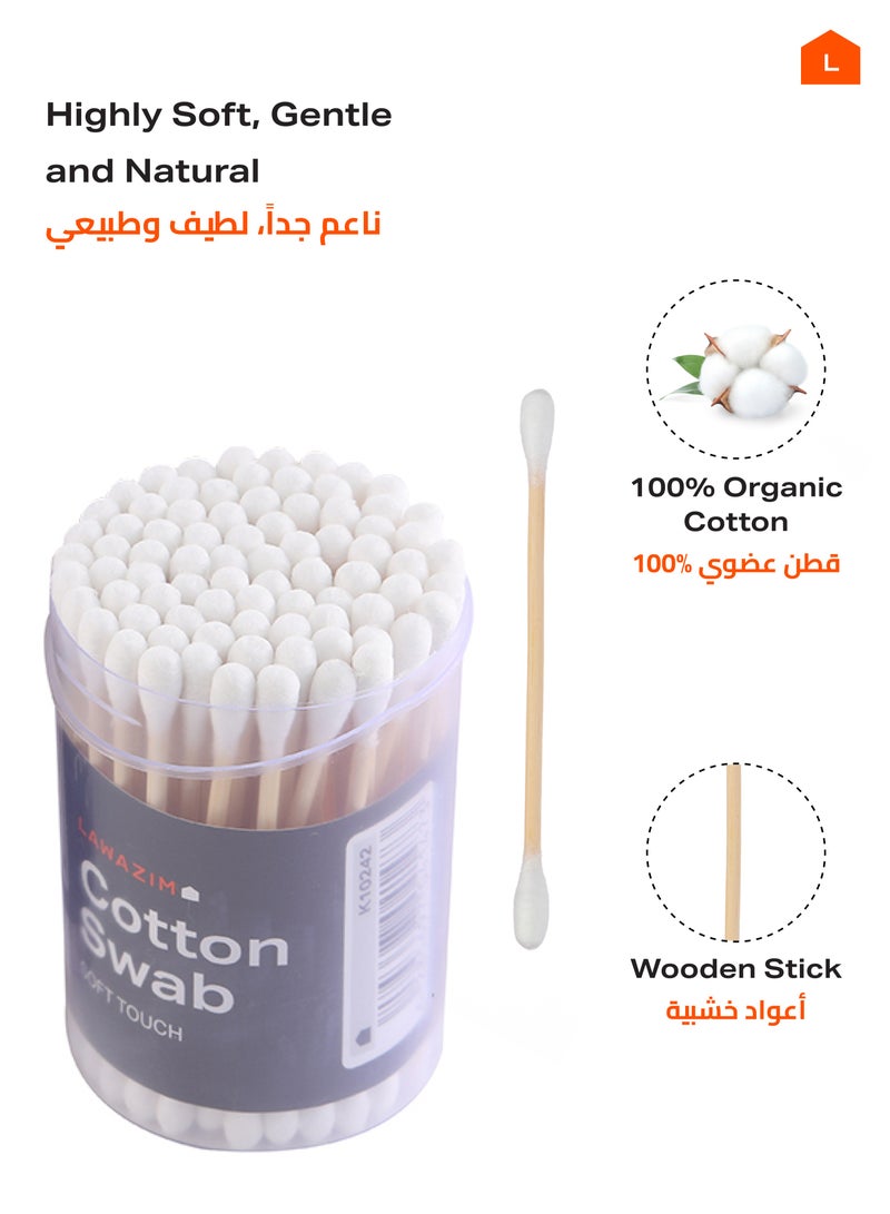 LAWAZIM Cotton Swab Set - 6-Piece - Wooden Stick Cotton Buds with Double-Ended Tips, Soft and Absorbent - Ideal for Makeup, Nail Care, Wound Cleaning, Ear Hygiene, and Precision Cleaning  - Image 4