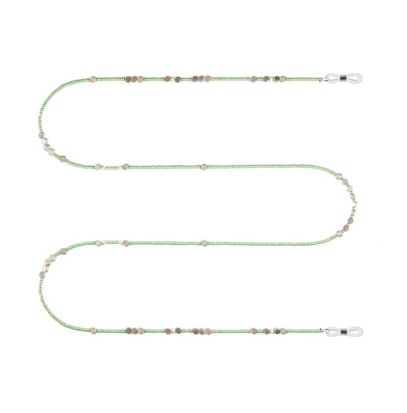 Minza “Mint” Women’s Eyewear Chain, 925 Sterling Silver, Green Czech Beads & Crystal Accents, Handmade Glasses Chain for Sunglasses & Eyeglasses, Elegant Minimalist Eyewear Accessory. - Image 1