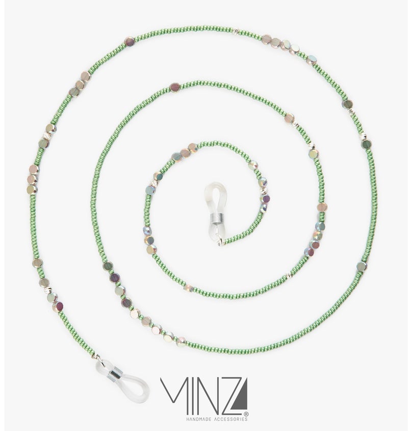 Minza “Mint” Women’s Eyewear Chain, 925 Sterling Silver, Green Czech Beads & Crystal Accents, Handmade Glasses Chain for Sunglasses & Eyeglasses, Elegant Minimalist Eyewear Accessory. - Image 4