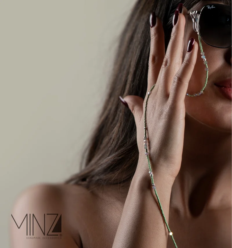 Minza  Minza “Mint” Women’s Eyewear Chain, 925 Sterling Silver, Green Czech Beads & Crystal Accents, Handmade Glasses Chain for Sunglasses & Eyeglasses, Elegant Minimalist Eyewear Accessory. for Women | Best Price UAE