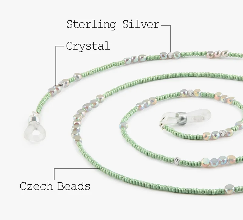 Minza  Minza “Mint” Women’s Eyewear Chain, 925 Sterling Silver, Green Czech Beads & Crystal Accents, Handmade Glasses Chain for Sunglasses & Eyeglasses, Elegant Minimalist Eyewear Accessory. for Women | Best Price UAE