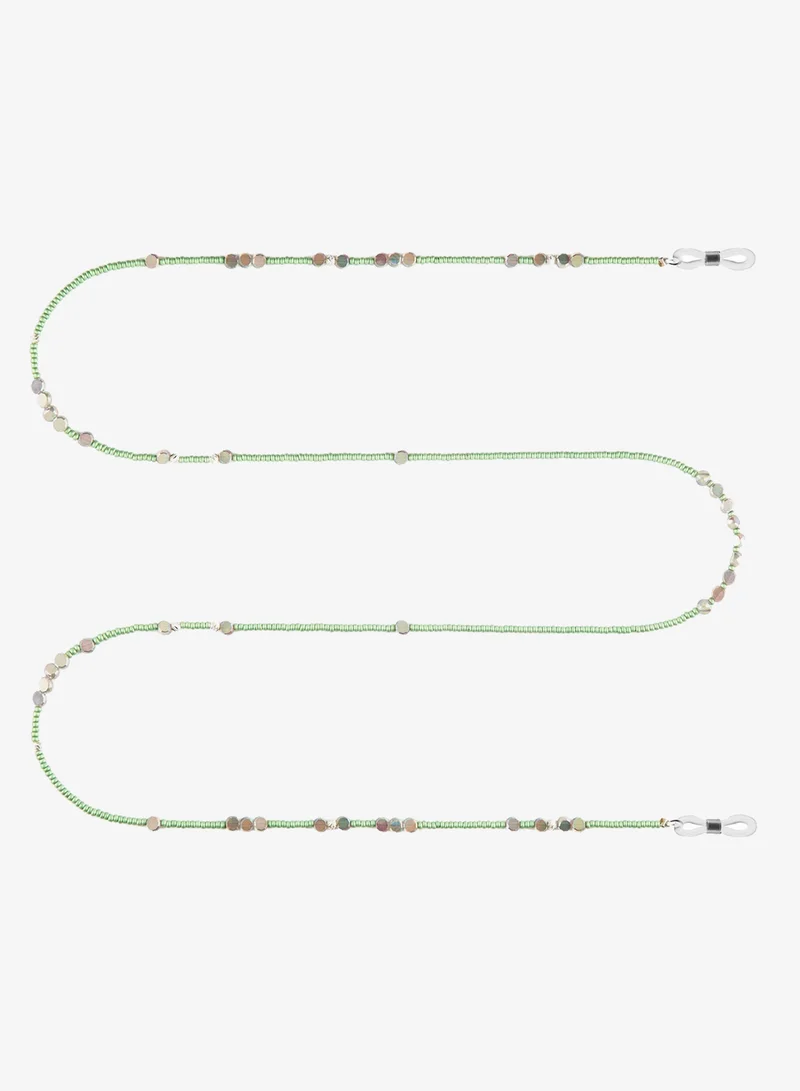 Minza Minza “Mint” Women’s Eyewear Chain, 925 Sterling Silver, Green Czech Beads & Crystal Accents, Handmade Glasses Chain for Sunglasses & Eyeglasses, Elegant Minimalist Eyewear Accessory.