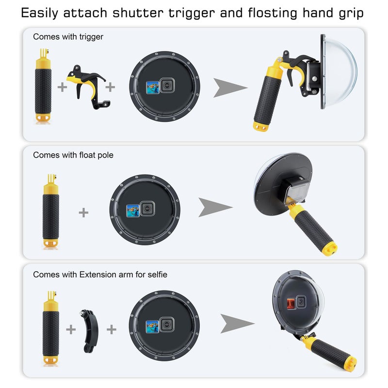 GEPULY Dome Port for GoPro Hero 9 10 11 12 13 Black- Underwater Waterproof Dome Port Housing Case + Floating Hand Grip + Trigger Accessories for GoPro Action Cameras - Image 5