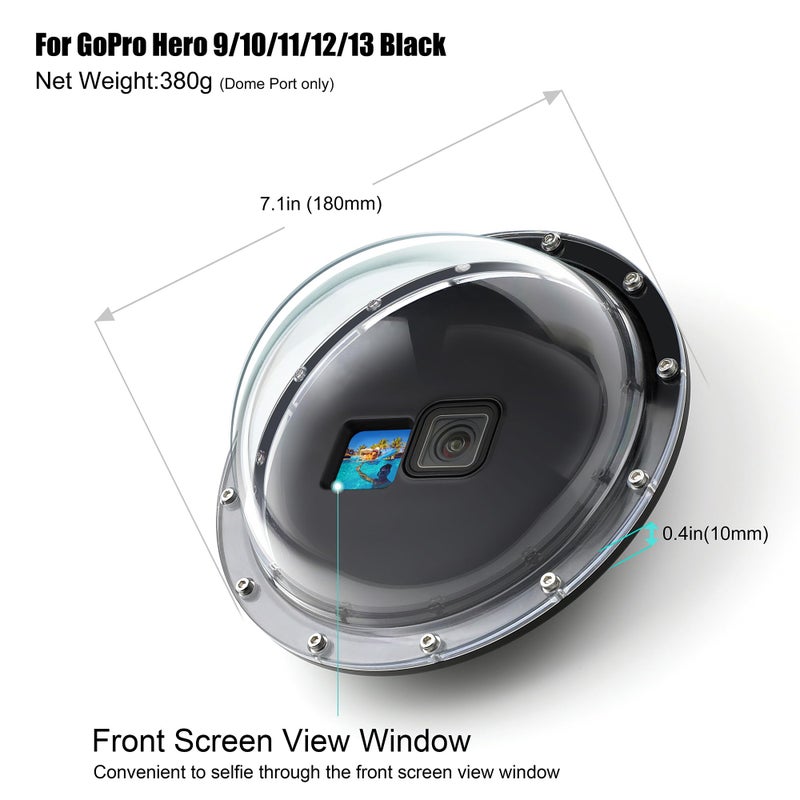 GEPULY Dome Port for GoPro Hero 9 10 11 12 13 Black- Underwater Waterproof Dome Port Housing Case + Floating Hand Grip + Trigger Accessories for GoPro Action Cameras - Image 2