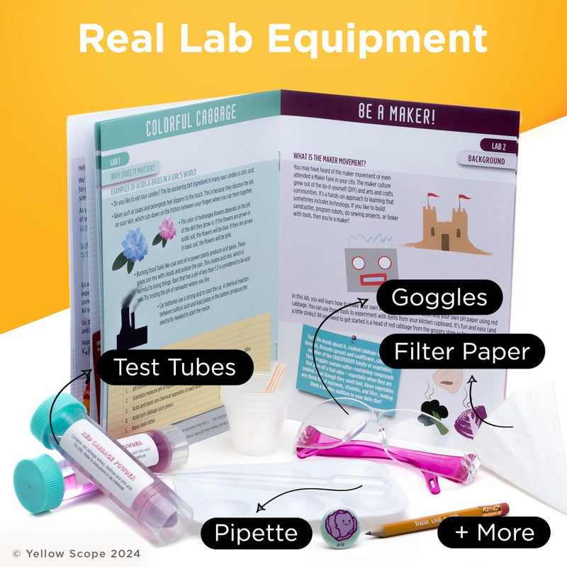 Yellow Scope Science Kit for Kids, Acid, Base & pH Kit for Girls and Boys, Cabbage Chemistry, STEM Learning Color Changing Experiment, Kids Ages 8-12 - Image 3