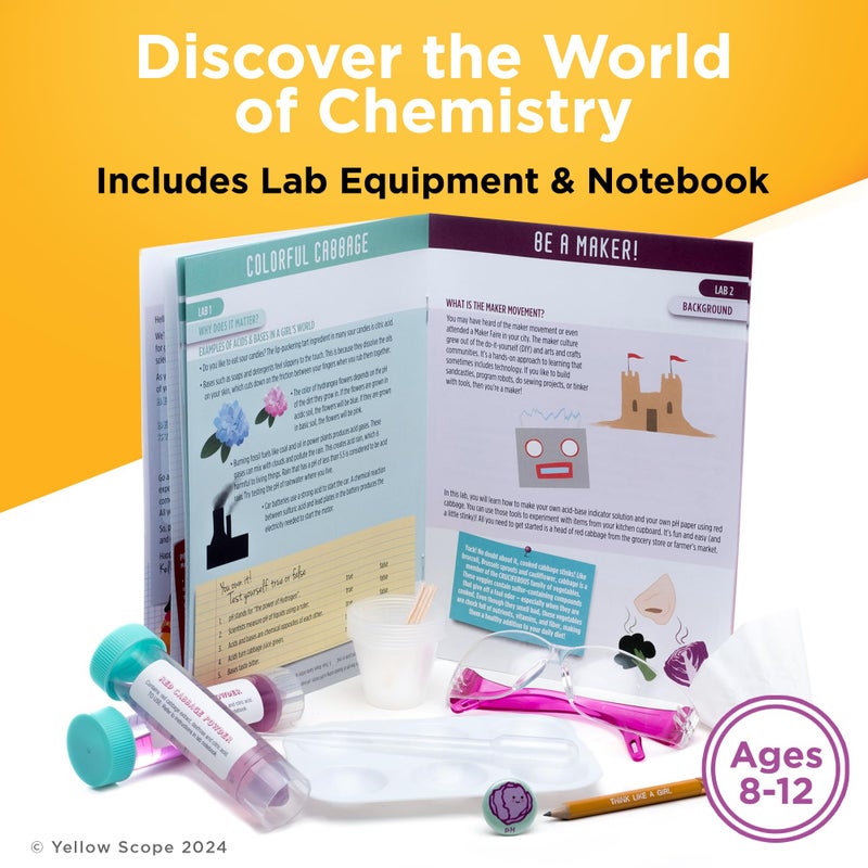 Yellow Scope Science Kit for Kids, Acid, Base & pH Kit for Girls and Boys, Cabbage Chemistry, STEM Learning Color Changing Experiment, Kids Ages 8-12 - Image 2