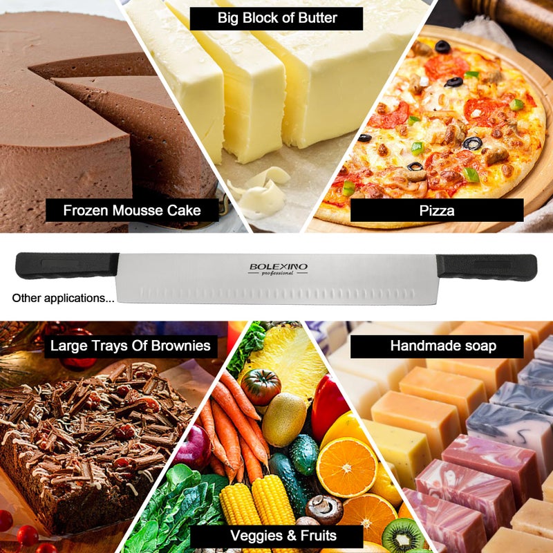BOLEXINO 15 Inch Double Handle Cheese Knife for Charcuterie, High Carbon Stainless Steel Blade With 5" Black Plastic Handles Use for Cheese, Cakes, Vegetables, Soaps - Image 5