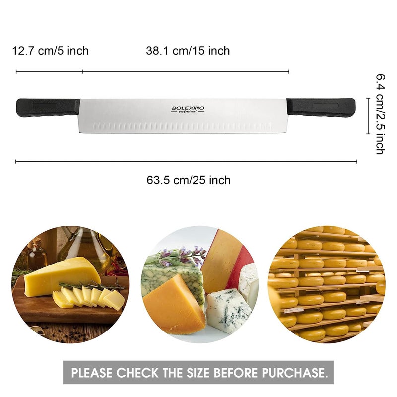 BOLEXINO 15 Inch Double Handle Cheese Knife for Charcuterie, High Carbon Stainless Steel Blade With 5" Black Plastic Handles Use for Cheese, Cakes, Vegetables, Soaps - Image 2