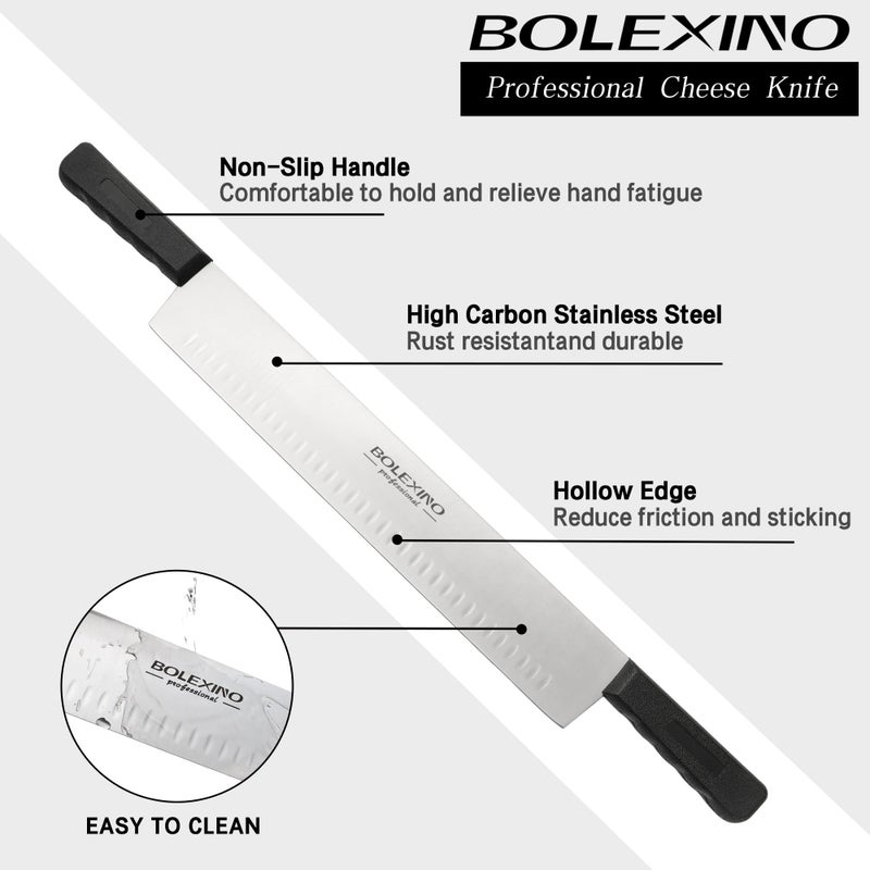 BOLEXINO 15 Inch Double Handle Cheese Knife for Charcuterie, High Carbon Stainless Steel Blade With 5" Black Plastic Handles Use for Cheese, Cakes, Vegetables, Soaps - Image 4