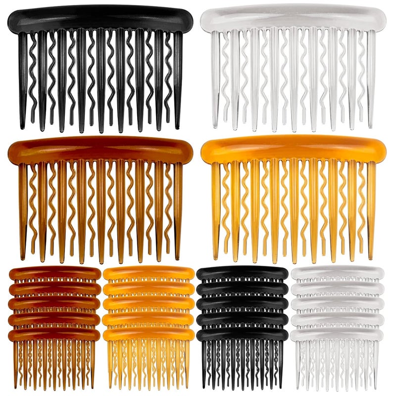 ELANE 24 Pcs Plastic Side Hair Twist Comb Small Hair Clip Comb with Teeth Hair Accessories Bridal Wedding Veil Comb for Women Girls and Crafts DIY 4 Colors BlackLight coffeeDark coffeeclear