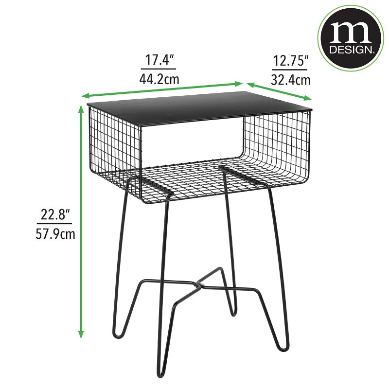 mDesign Steel Side Table Nightstand with Storage Shelf Basket for Bedroom, Living Room, Home Office; Rustic Bedside End Table, Industrial Modern Accent Furniture - Concerto Collection - Black - Image 3
