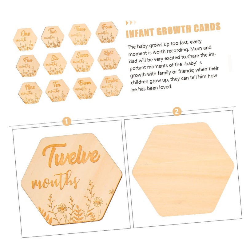 12 Wooden Milestone Cards Set Newborn Photography Props Growth Tracking Floral Monthly Blocks - Image 4