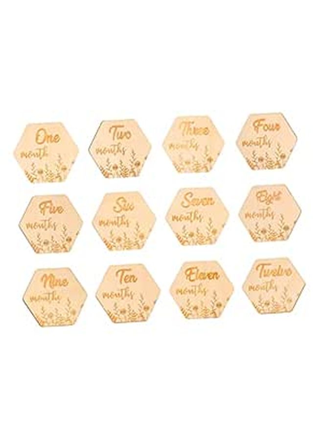 12 Wooden Milestone Cards Set Newborn Photography Props Growth Tracking Floral Monthly Blocks - Image 1