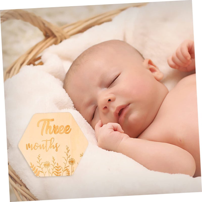 12 Wooden Milestone Cards Set Newborn Photography Props Growth Tracking Floral Monthly Blocks - Image 3