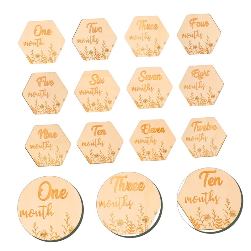 12 Wooden Milestone Cards Set Newborn Photography Props Growth Tracking Floral Monthly Blocks - Image 5