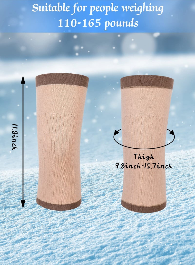 KASTWAVE 2 Pairs Leg Warmers Winter Knee Warmer Cashmere Knitted Warm Knee Pads Elastic Knee Warmers Women Thermal Helps Improve Blood Circulation for Running, Walking, Riding, Black, Wheat Colored - Image 2