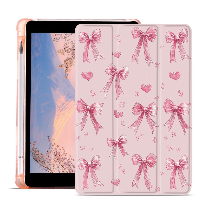 JOYLAND Aesthetic Bow Ribbon Case for iPad 9th7th8th Generation 202120202019 102 Inch with Pencil Holder Cute Pink Pink Bow Girly Cover Auto WakeSleep Foldable Shockproof Case - Image 2