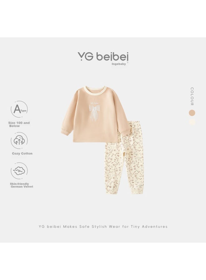 Ingebaby Girls' Pajamas Children's Homewear Baby Autumn Clothes Autumn Underwear Set Warm Autumn Outfit Card 130 - Image 1