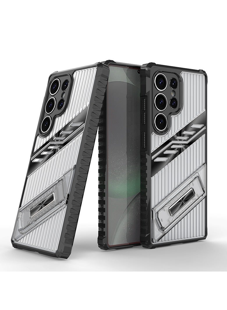 cas:pace Premium Transparent Anti-Fall Armor Case with 5G Folding Bracket for Galaxy S25 Ultra+Two tempered films - Image 1