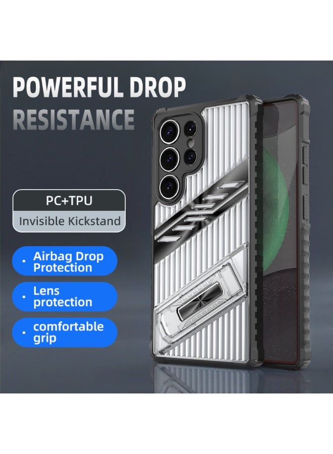 cas:pace Premium Transparent Anti-Fall Armor Case with 5G Folding Bracket for Galaxy S25 Ultra+Two tempered films - Image 3