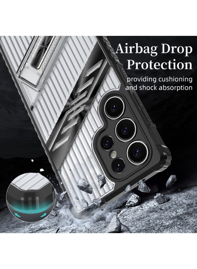 cas:pace Premium Transparent Anti-Fall Armor Case with 5G Folding Bracket for Galaxy S25 Ultra+Two tempered films - Image 4