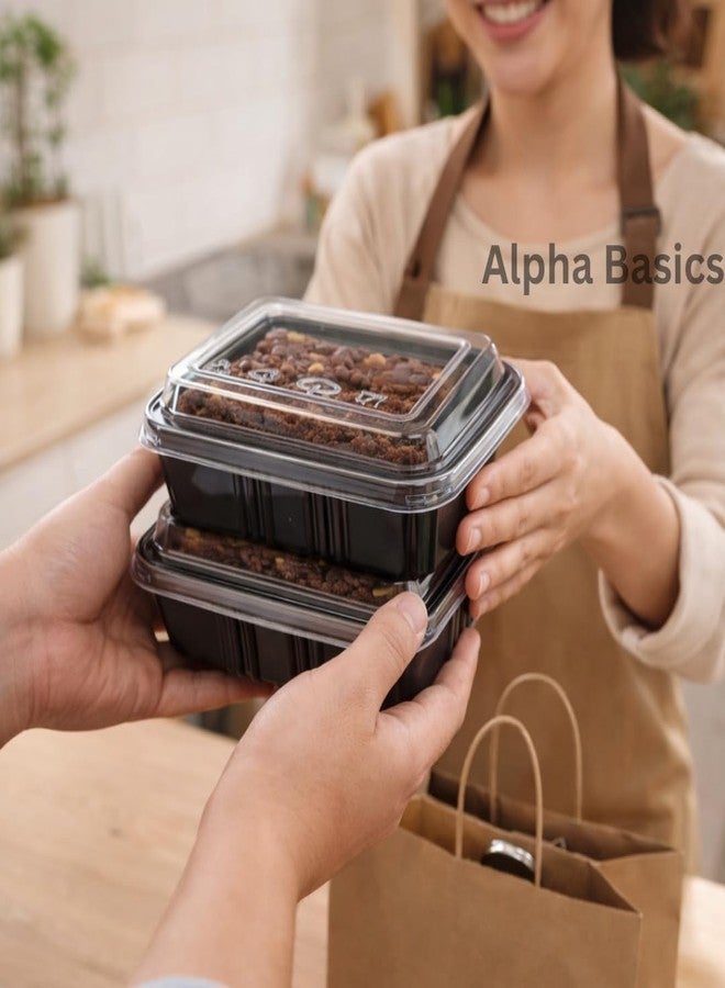 Alpha Basics Pack of 25 Black Plastic Brownie Boxes with Transparent Lid, Bakery Packaging boxes cake boxes for packing - Image 4