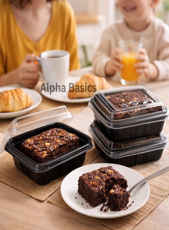 Alpha Basics Pack of 25 Black Plastic Brownie Boxes with Transparent Lid, Bakery Packaging boxes cake boxes for packing - Image 5