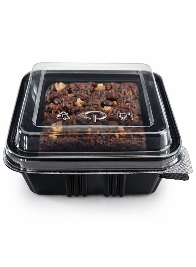 Alpha Basics Pack of 25 Black Plastic Brownie Boxes with Transparent Lid, Bakery Packaging boxes cake boxes for packing - Image 1
