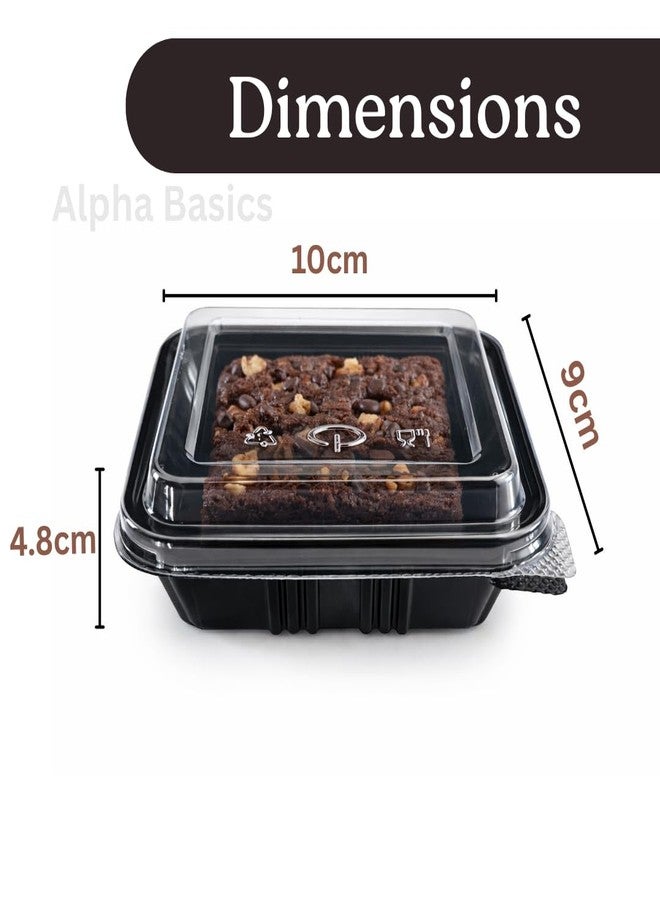 Alpha Basics Pack of 25 Black Plastic Brownie Boxes with Transparent Lid, Bakery Packaging boxes cake boxes for packing - Image 2