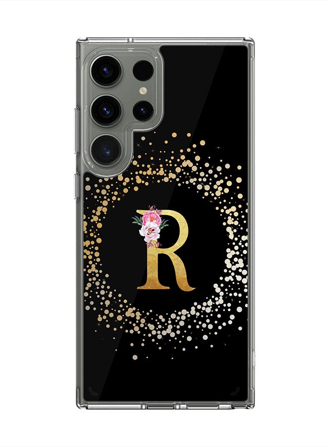 Stylizedd Classic Clear Case for Samsung Galaxy S25 Ultra , Hybrid Soft Transparent Cover Custom Monogram Initial Letter Floral Pattern Alphabet - R ( Black) - Image 1