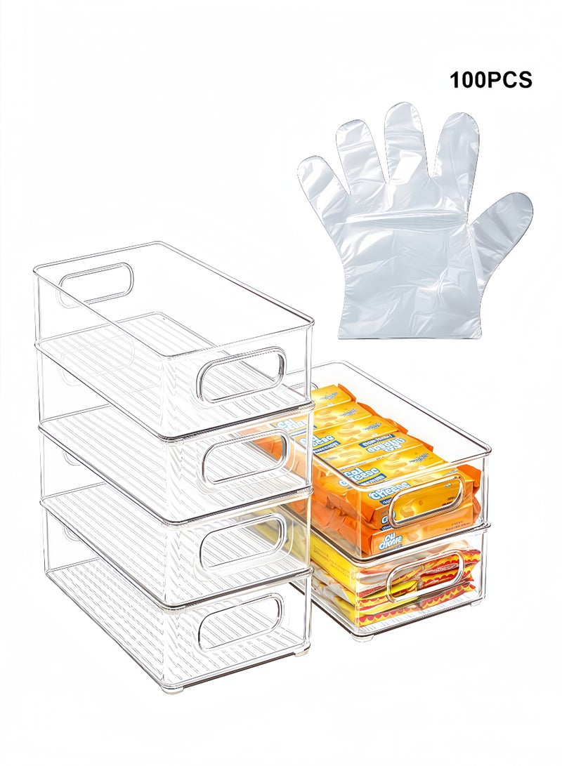 Peachjoy 6 PCS Clear Plastic Drawer Organizers and 100 PE Thickened Gloves, Multi-Purpose Storage Bins for Makeup, Jewelry, Bedroom, Bathroom & Office Organization  - Image 1