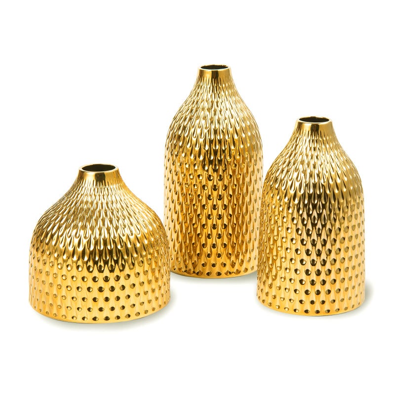 Ceramic Vase Set  3 Small Vases Luxurious Home Decor Great for Centerpieces Ideal Shelf Dcor Table Dcor Bookshelf Mantle Entryway Gold