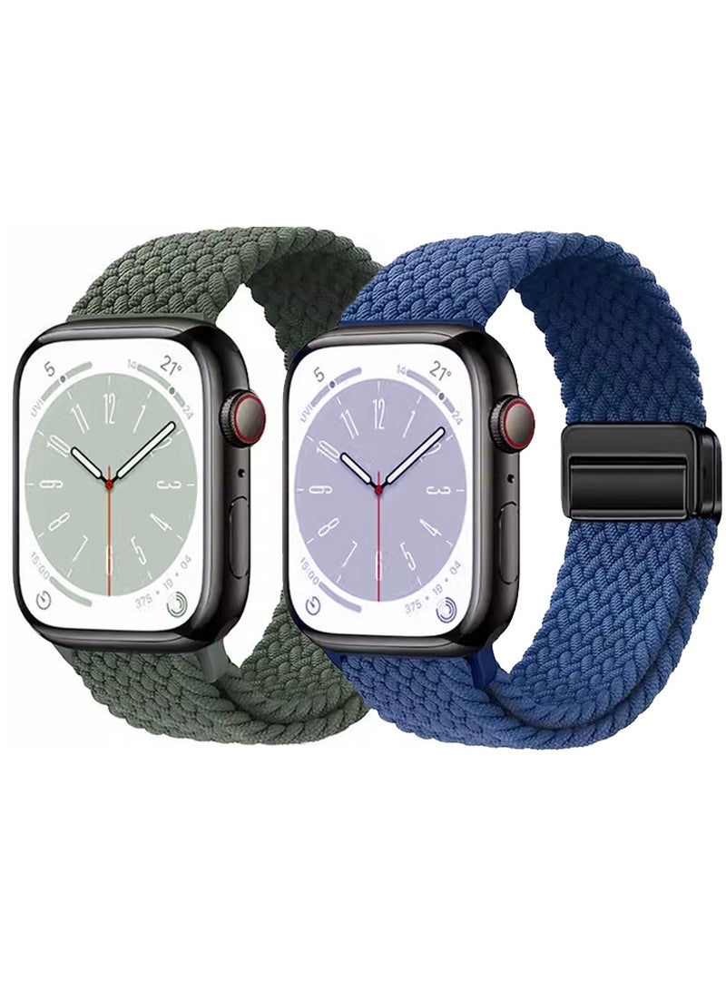 2pcs Pack Braided Magnetic Clasp Band Compatible with Apple Watch, for 44mm 45mm 46mm 49mm, Soft Nylon adjustable Sport Strap for iWatch Series 11 10 9 8 7 6 5 4 3 SE Ultra - Image 1
