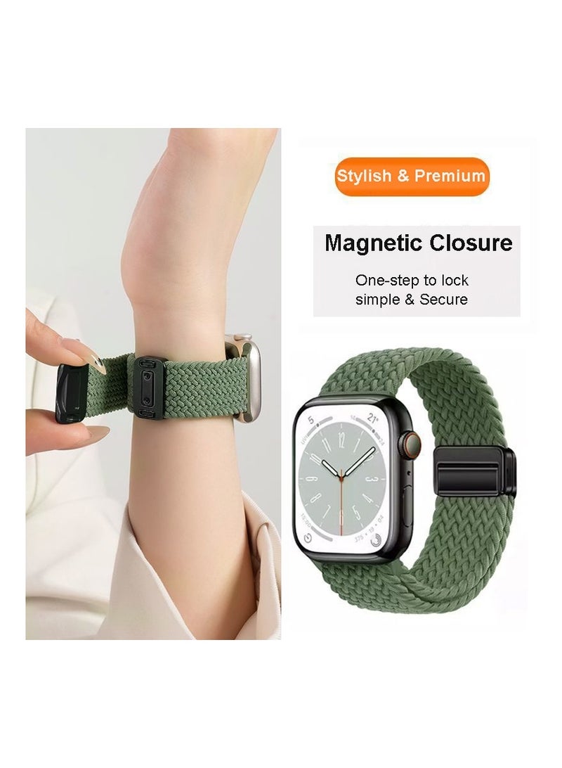 2pcs Pack Braided Magnetic Clasp Band Compatible with Apple Watch, for 44mm 45mm 46mm 49mm, Soft Nylon adjustable Sport Strap for iWatch Series 11 10 9 8 7 6 5 4 3 SE Ultra - Image 3
