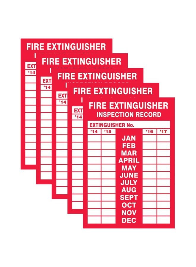Accuform LFXG528VSP Adhesive Vinyl Safety Label, Legend "FIRE EXTINGUISHER INSPECTION RECORD", 5" Length x 3.5" Width, Adhesive Vinyl, Red on White (Pack of 5) - Image 1