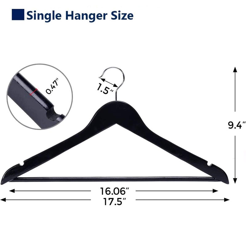 JS Hanger Wooden Coat Hangers, 20 Pack High Grade Wood Suit Hangers with Non Slip Pant Bar - Extra Smooth and Splinter Free Black Finish - Image 3